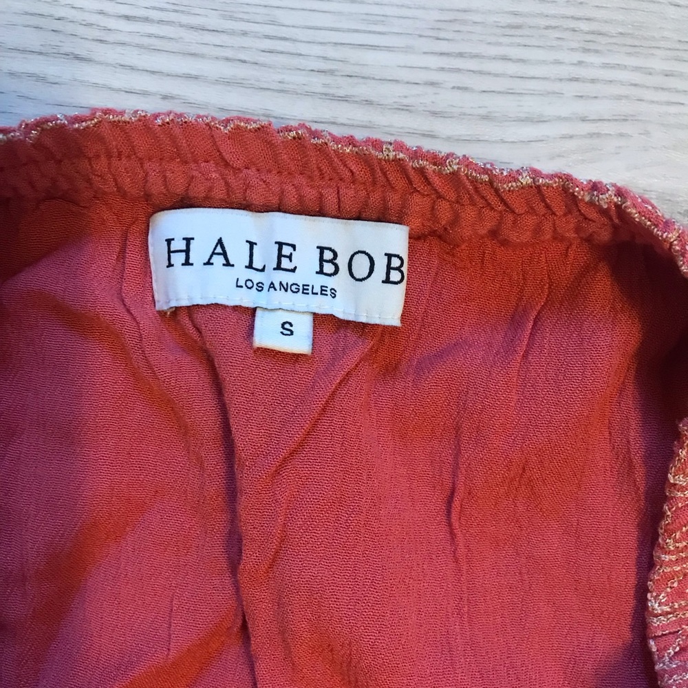 Hale Bob Regan Maxi Skirt Embroidered Rayon Crinkle Gauze Sz. Small Coral & Gold - Picture 9 of 14
